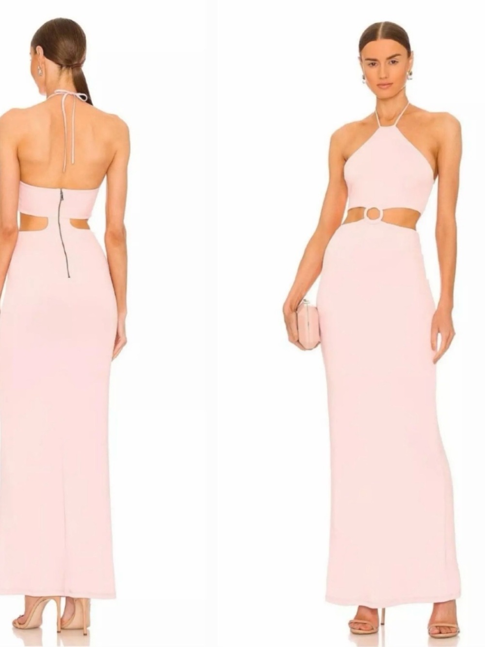 Alice + Olivia Blush Halter Backless Maxi Dress with Ring Cutout